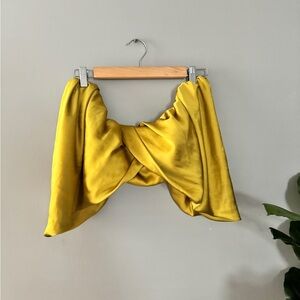 ASOS Edition satin drape off shoulder top in mustard